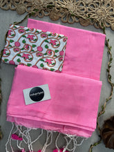 Baby Pink Handloom Cotton Saree With Leaf Print Blouse